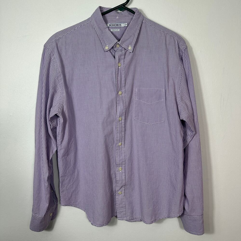 Bonobos Purple Gingham Button Down Shirt Cotton‎ Mens Medium Made in USA